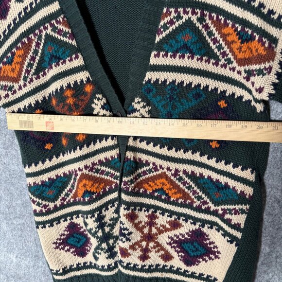 Vintage Paul Harris Aztec Print Cardigan Sweater Men's Green 90s Grandpa L - Picture 12 of 12